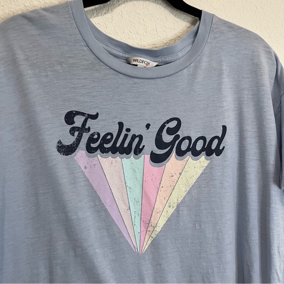 WildFox Feelin Good Light Blue Graphic Tee Short Sleeve Top Womens Size L - Picture 2 of 8